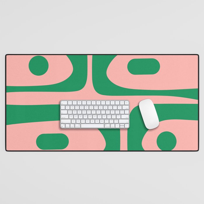 Mid Century Modern Piquet Abstract Pattern in Blush Pink and Green Desk Mat Gallery Image 1