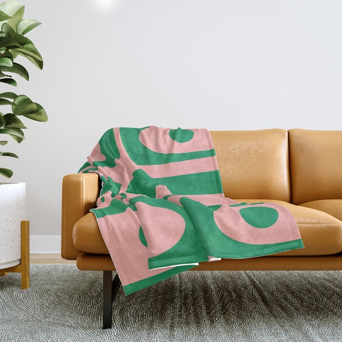 Mid Century Modern Piquet Abstract Pattern in Blush Pink and Green Throw Blanket Gallery Image 1