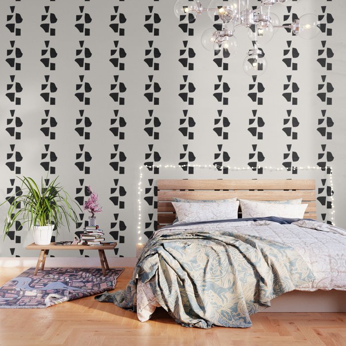 Bump & Kiss Minimalist Modern Mid Century Black Organic Shapes Pattern Paper Collage Wallpaper Gallery Image 3