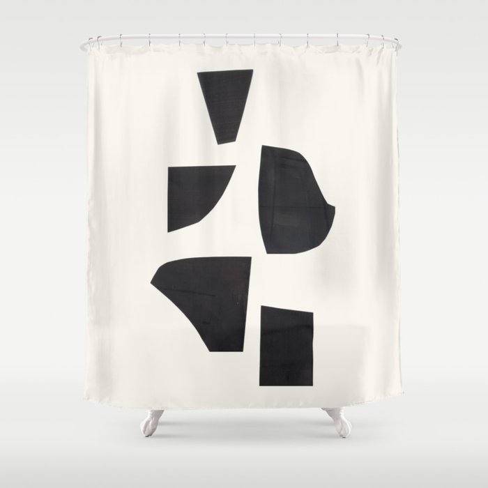 Bump & Kiss Minimalist Modern Mid Century Black Organic Shapes Pattern Paper Collage Shower Curtain Gallery Image 1