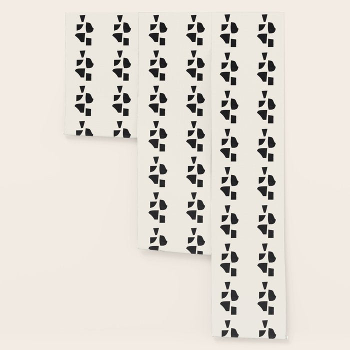 Bump & Kiss Minimalist Modern Mid Century Black Organic Shapes Pattern Paper Collage Wallpaper Gallery Image 3