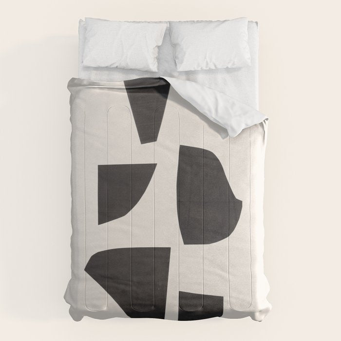 Bump & Kiss Minimalist Modern Mid Century Black Organic Shapes Pattern Paper Collage Comforter Gallery Image 1