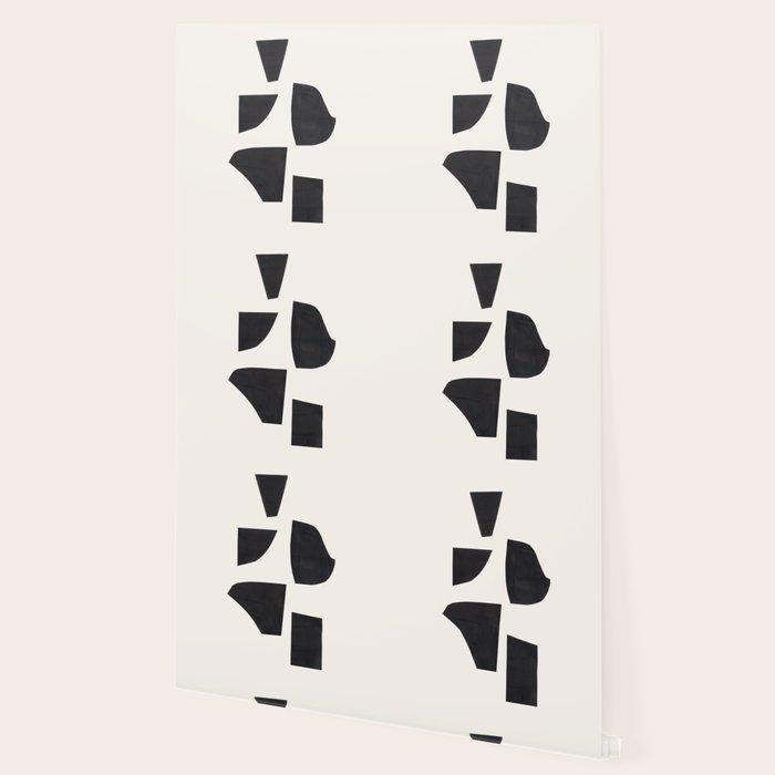 Bump & Kiss Minimalist Modern Mid Century Black Organic Shapes Pattern Paper Collage Wallpaper Gallery Image 2