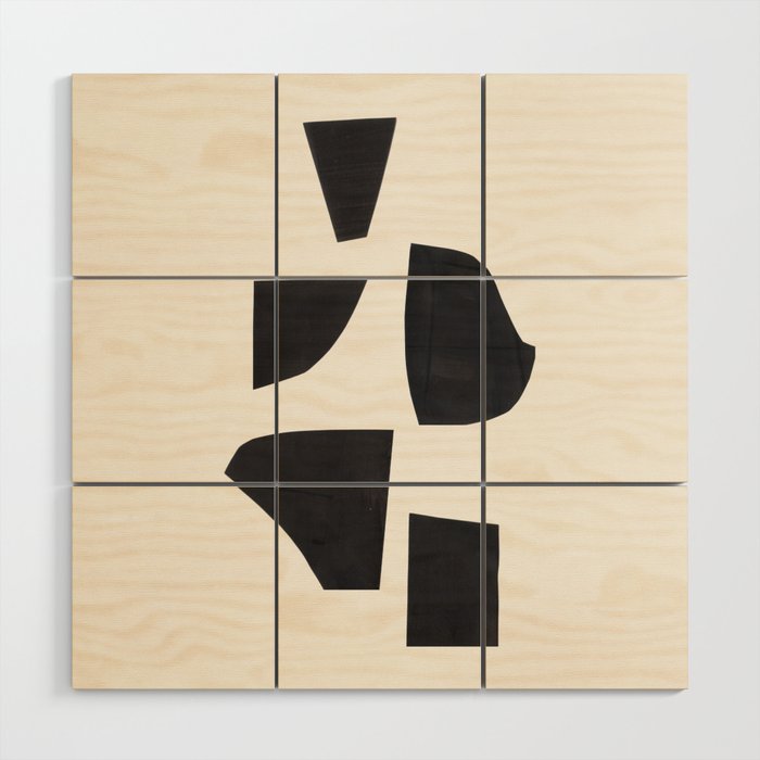 Bump & Kiss Minimalist Modern Mid Century Black Organic Shapes Pattern Paper Collage Wood Wall Art Gallery Image 1