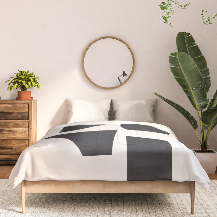 Bump & Kiss Minimalist Modern Mid Century Black Organic Shapes Pattern Paper Collage Comforter Gallery Image 3