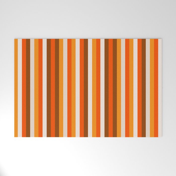 Vertical Fine Stripes in Retro 70s Orange and Brown Welcome Mat Gallery Image 1