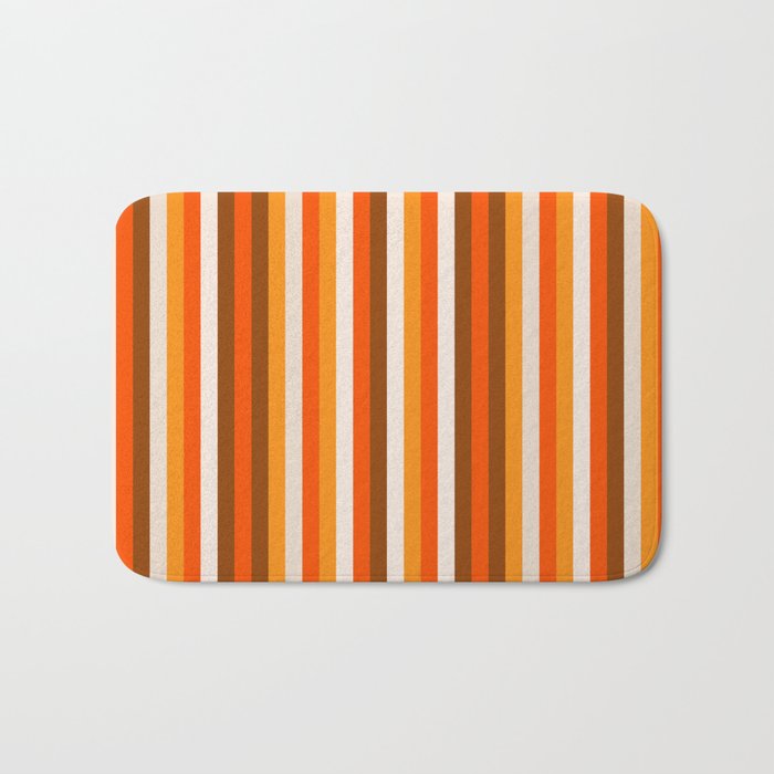 Vertical Fine Stripes in Retro 70s Orange and Brown Bath Mat Gallery Image 1