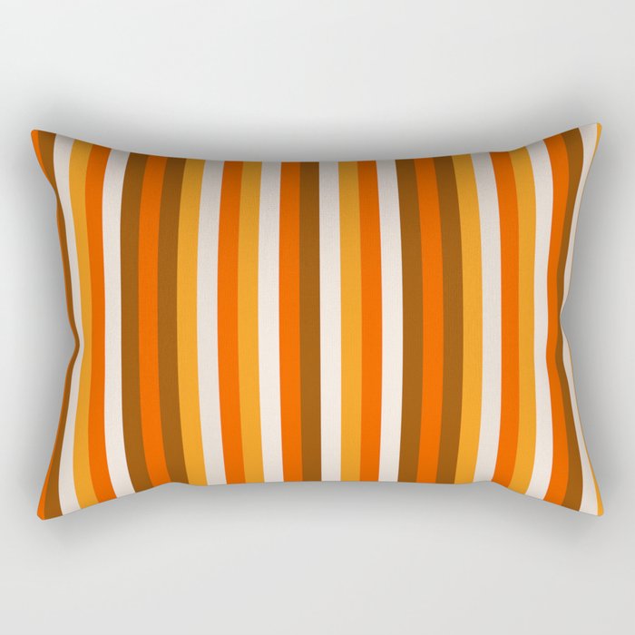 Vertical Fine Stripes in Retro 70s Orange and Brown Rectangular Pillow Gallery Image 2