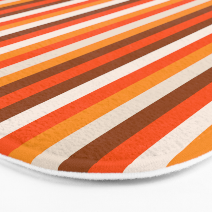Vertical Fine Stripes in Retro 70s Orange and Brown Bath Mat Gallery Image 3