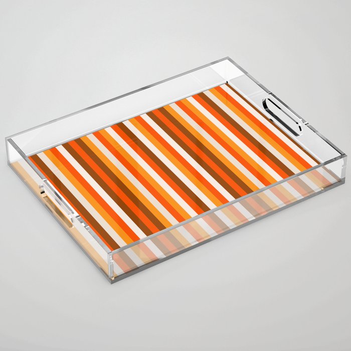Vertical Fine Stripes in Retro 70s Orange and Brown Acrylic Tray Gallery Image 1