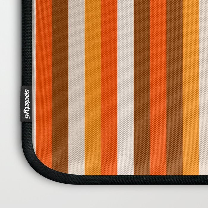 Vertical Fine Stripes in Retro 70s Orange and Brown Laptop Sleeve Gallery Image 3
