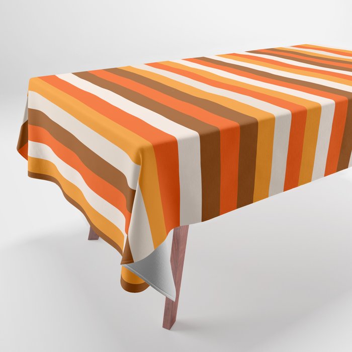 Vertical Fine Stripes in Retro 70s Orange and Brown Tablecloth Gallery Image 1