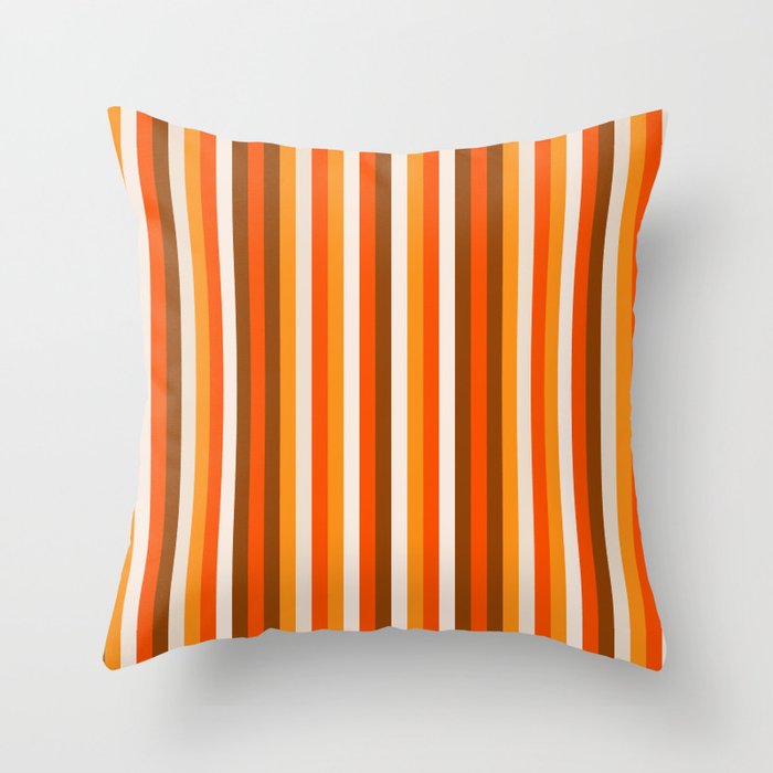 Vertical Fine Stripes in Retro 70s Orange and Brown Throw Pillow Gallery Image 1
