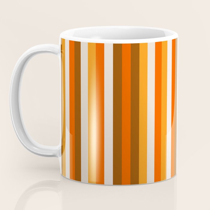 Vertical Fine Stripes in Retro 70s Orange and Brown Coffee Mug Gallery Image 3