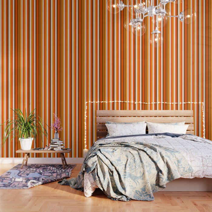 Vertical Fine Stripes in Retro 70s Orange and Brown Wallpaper Gallery Image 3