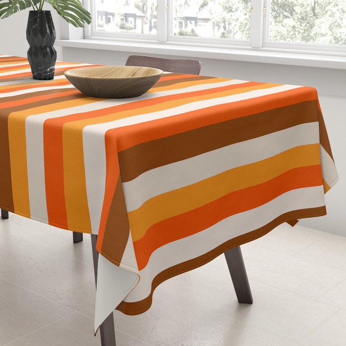 Vertical Fine Stripes in Retro 70s Orange and Brown Tablecloth Gallery Image 3