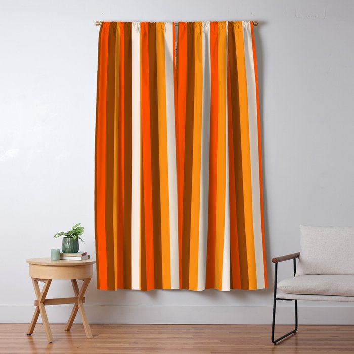 Vertical Fine Stripes in Retro 70s Orange and Brown Window Curtain Gallery Image 5