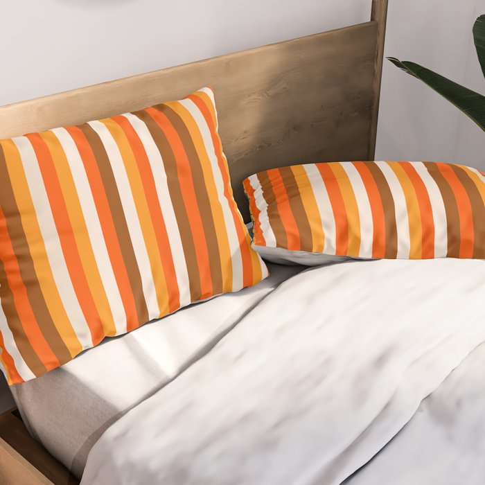 Vertical Fine Stripes in Retro 70s Orange and Brown Pillow Sham Gallery Image 2