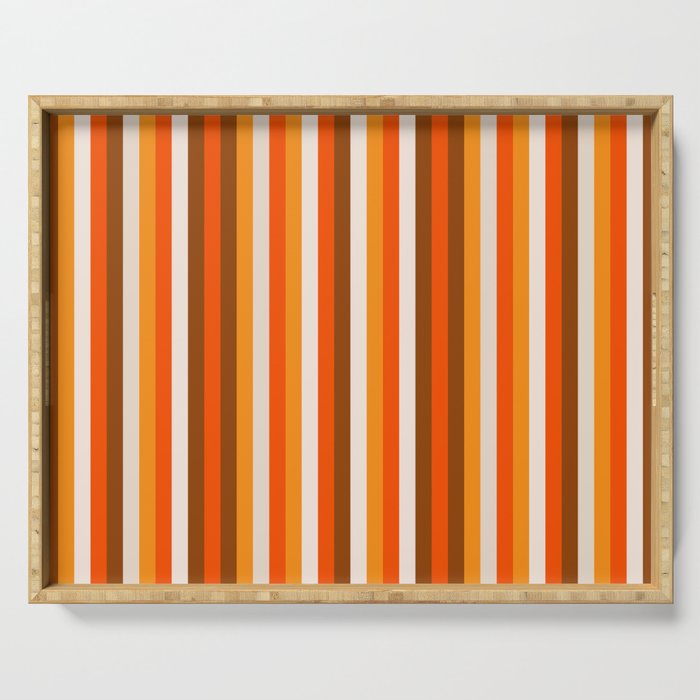 Vertical Fine Stripes in Retro 70s Orange and Brown Serving Tray Gallery Image 1