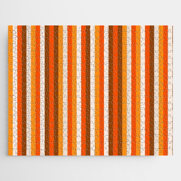 Vertical Fine Stripes in Retro 70s Orange and Brown Jigsaw Puzzle Gallery Image 1