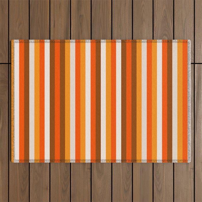 Vertical Fine Stripes in Retro 70s Orange and Brown Outdoor Rug Gallery Image 1