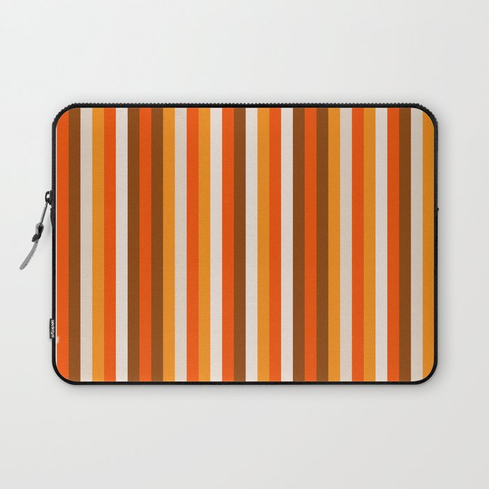 Vertical Fine Stripes in Retro 70s Orange and Brown Laptop Sleeve Gallery Image 1