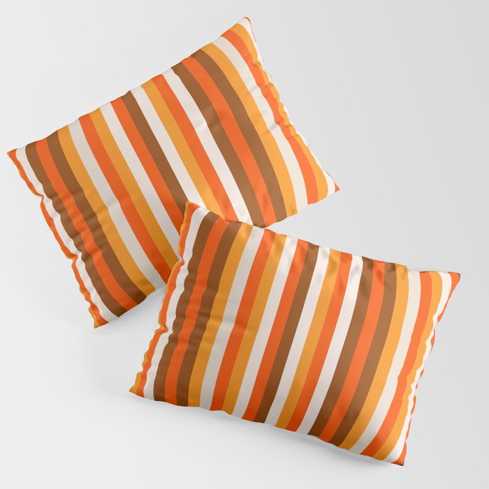 Vertical Fine Stripes in Retro 70s Orange and Brown Pillow Sham Gallery Image 1