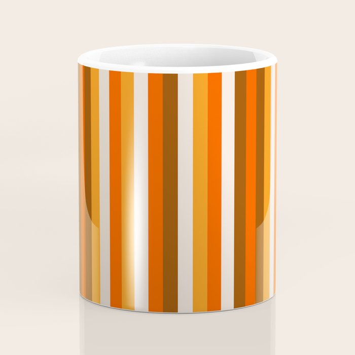 Vertical Fine Stripes in Retro 70s Orange and Brown Coffee Mug Gallery Image 4