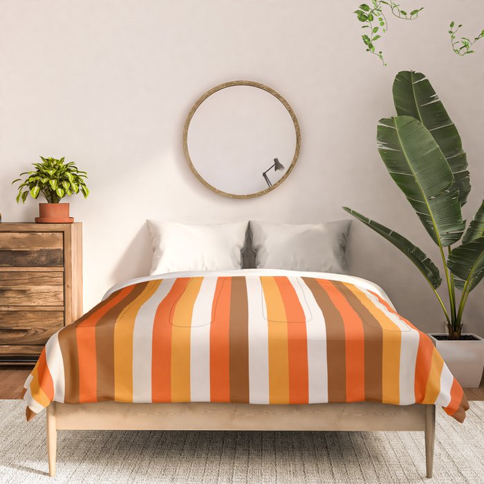 Vertical Fine Stripes in Retro 70s Orange and Brown Comforter Gallery Image 3