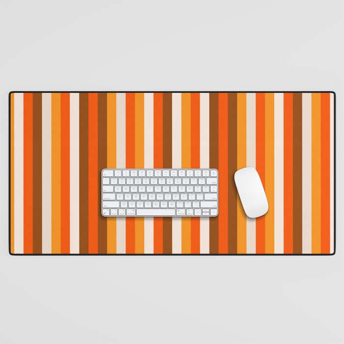 Vertical Fine Stripes in Retro 70s Orange and Brown Desk Mat Gallery Image 1