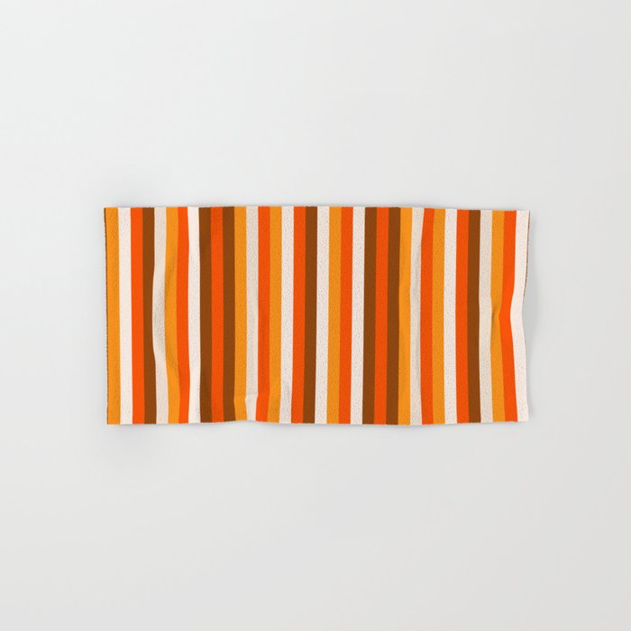 Vertical Fine Stripes in Retro 70s Orange and Brown Bath Towel Gallery Image 1