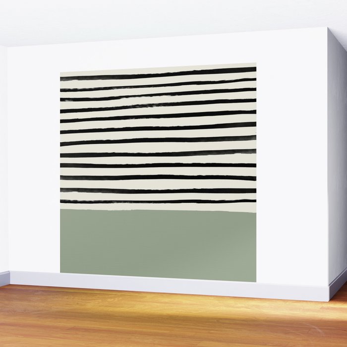 Sage Green x Stripes Wall Mural Gallery Image 2