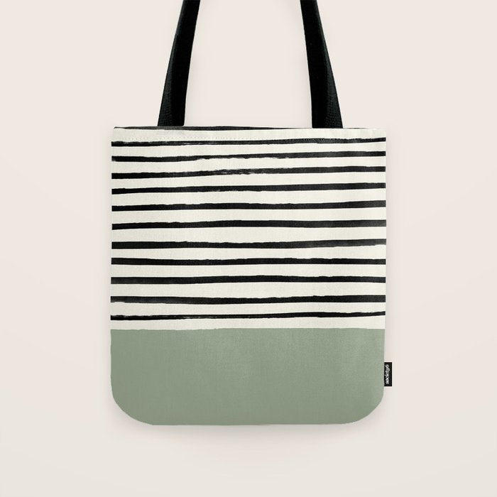 Sage Green x Stripes Tote Bag Gallery Image 1