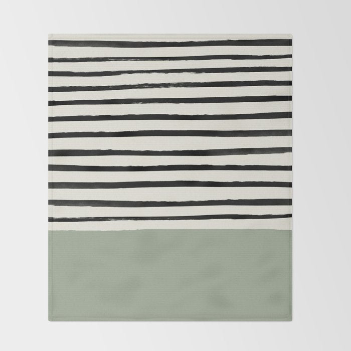 Sage Green x Stripes Throw Blanket Gallery Image 2
