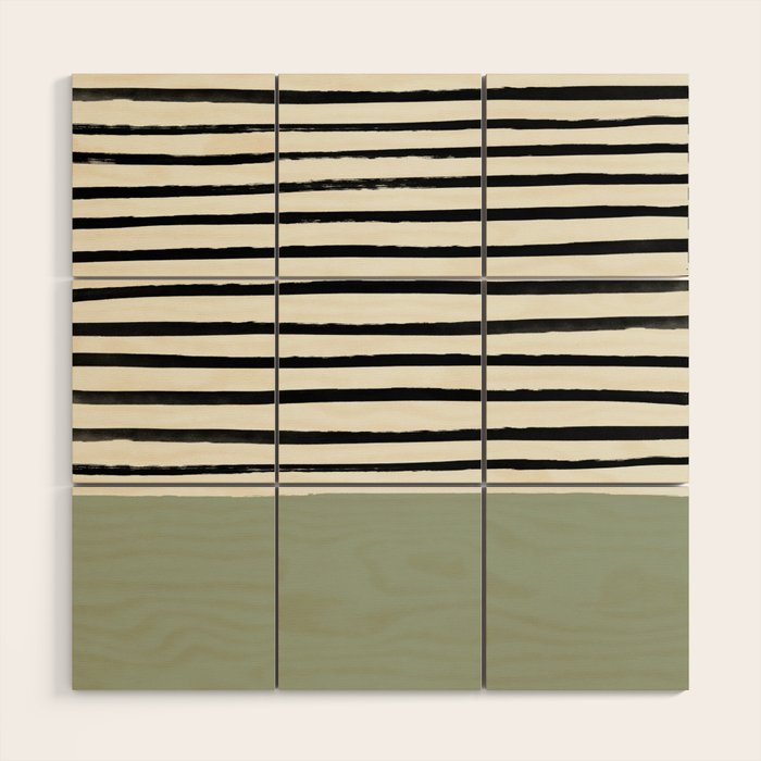 Sage Green x Stripes Wood Wall Art Gallery Image 1