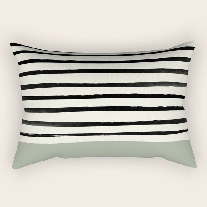 Sage Green x Stripes Rectangular Pillow Gallery Image 1