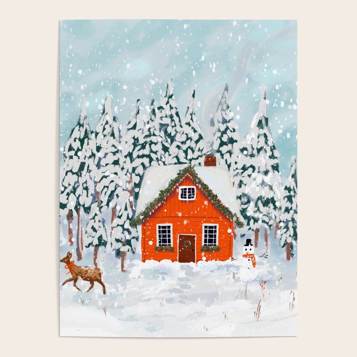Cozy Winter Cabin in the Snowy Woods  Poster Gallery Image 4