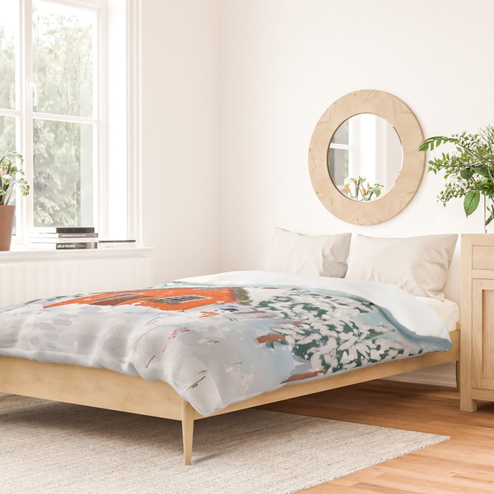 Cozy Winter Cabin in the Snowy Woods  Duvet Cover Gallery Image 2