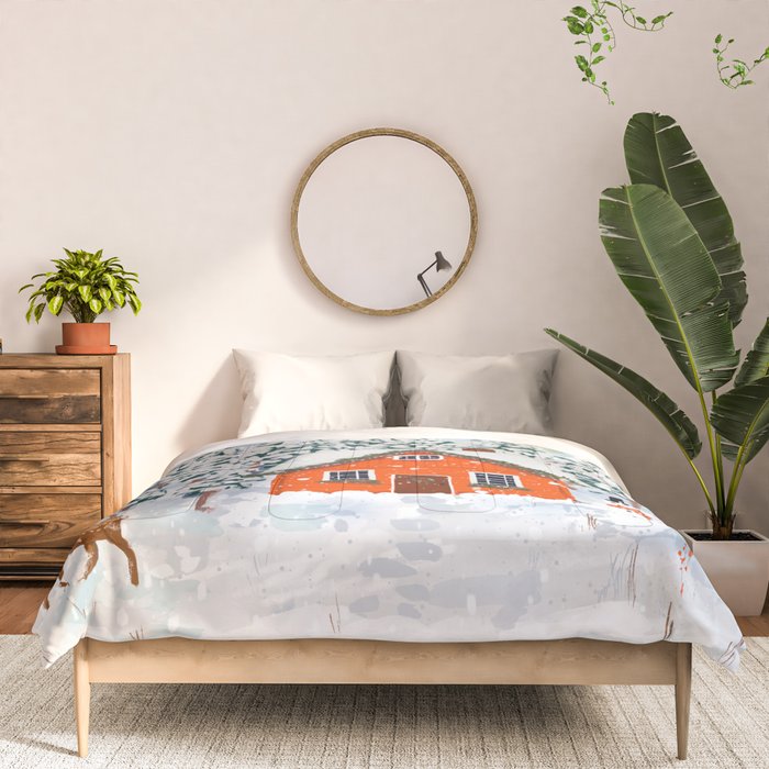 Cozy Winter Cabin in the Snowy Woods  Comforter Gallery Image 3