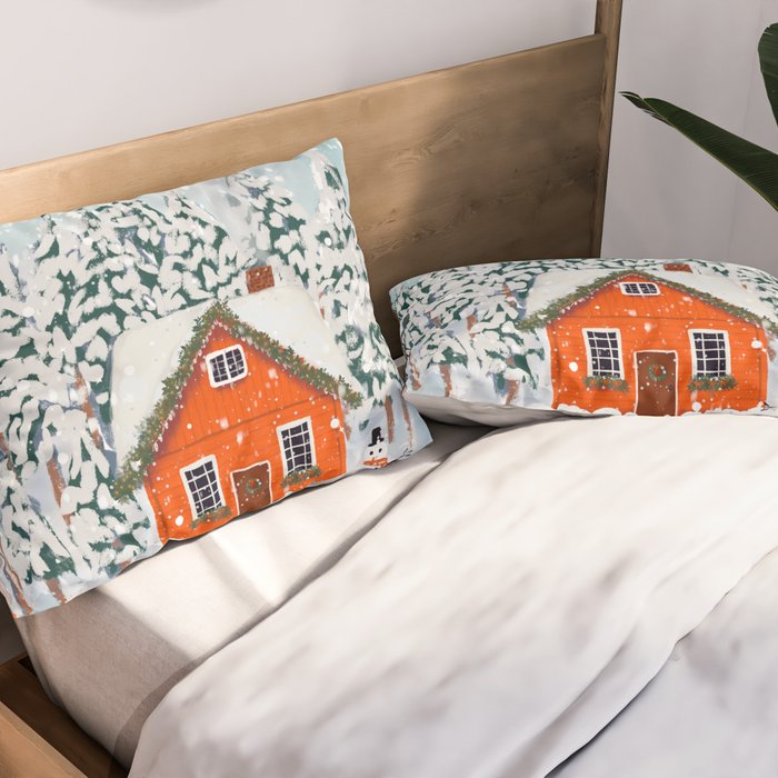 Cozy Winter Cabin in the Snowy Woods  Pillow Sham Gallery Image 2