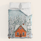 Cozy Winter Cabin in the Snowy Woods  Duvet Cover Gallery Image 6