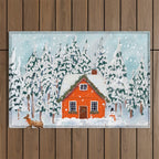 Cozy Winter Cabin in the Snowy Woods  Outdoor Rug Gallery Image 1