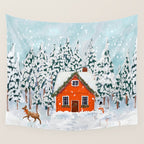 Cozy Winter Cabin in the Snowy Woods  Wall Tapestry Gallery Image 4