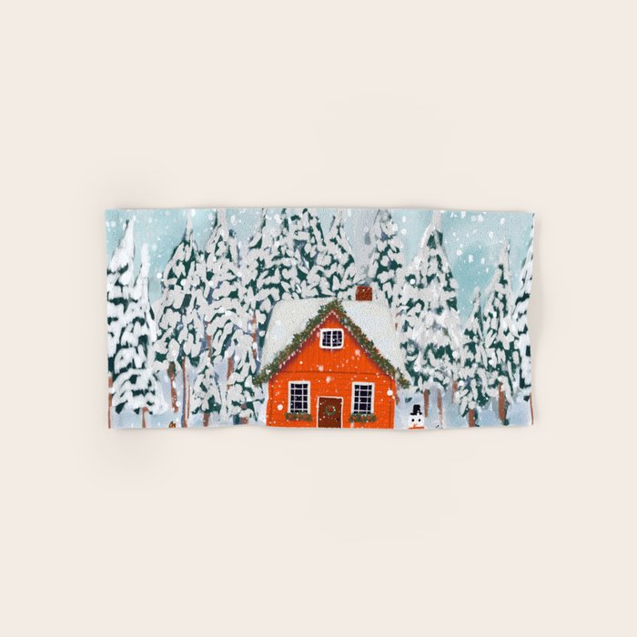 Cozy Winter Cabin in the Snowy Woods  Bath Towel Gallery Image 1