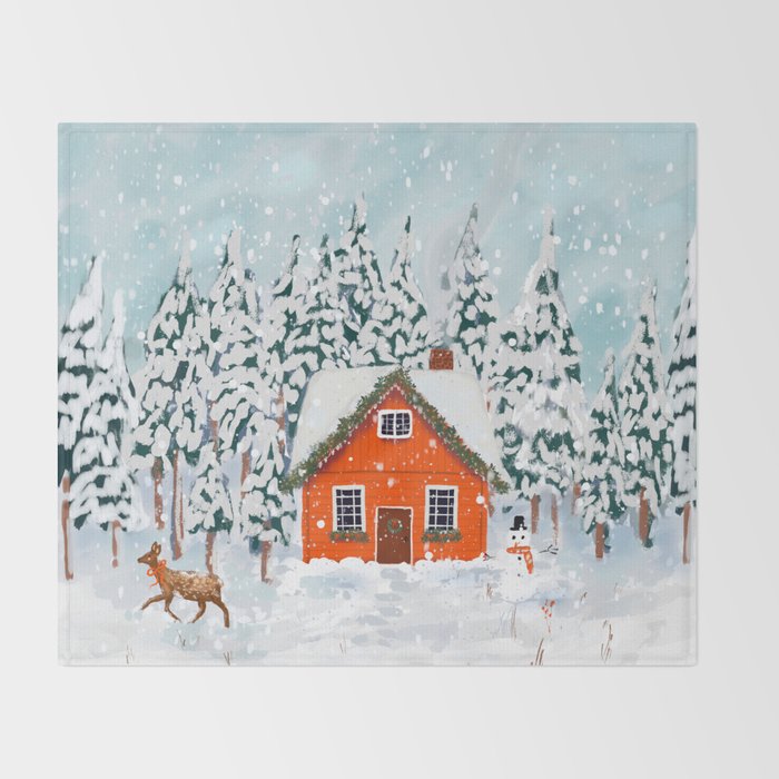 Cozy Winter Cabin in the Snowy Woods  Throw Blanket Gallery Image 2