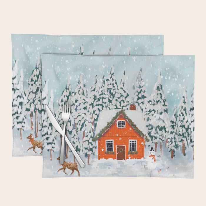 Cozy Winter Cabin in the Snowy Woods  Placemat Gallery Image 1