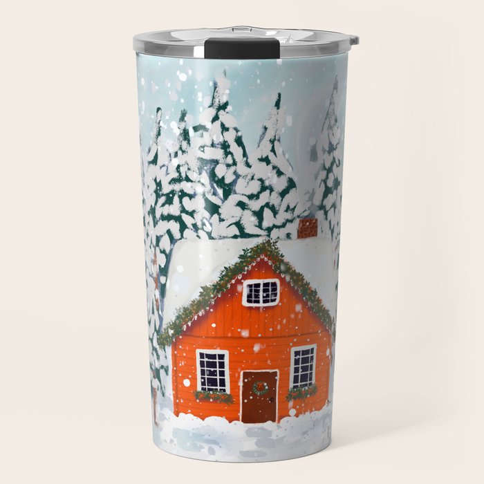 Cozy Winter Cabin in the Snowy Woods  Travel Mug Gallery Image 1