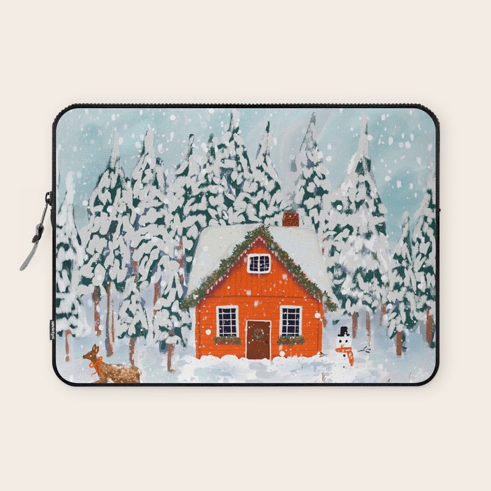 Cozy Winter Cabin in the Snowy Woods  Laptop Sleeve Gallery Image 1