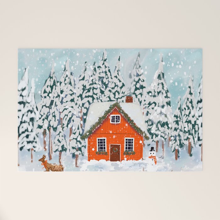 Cozy Winter Cabin in the Snowy Woods  Welcome Mat Gallery Image 1