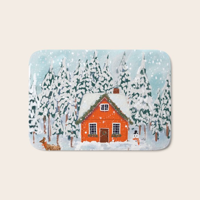 Cozy Winter Cabin in the Snowy Woods  Bath Mat Gallery Image 1